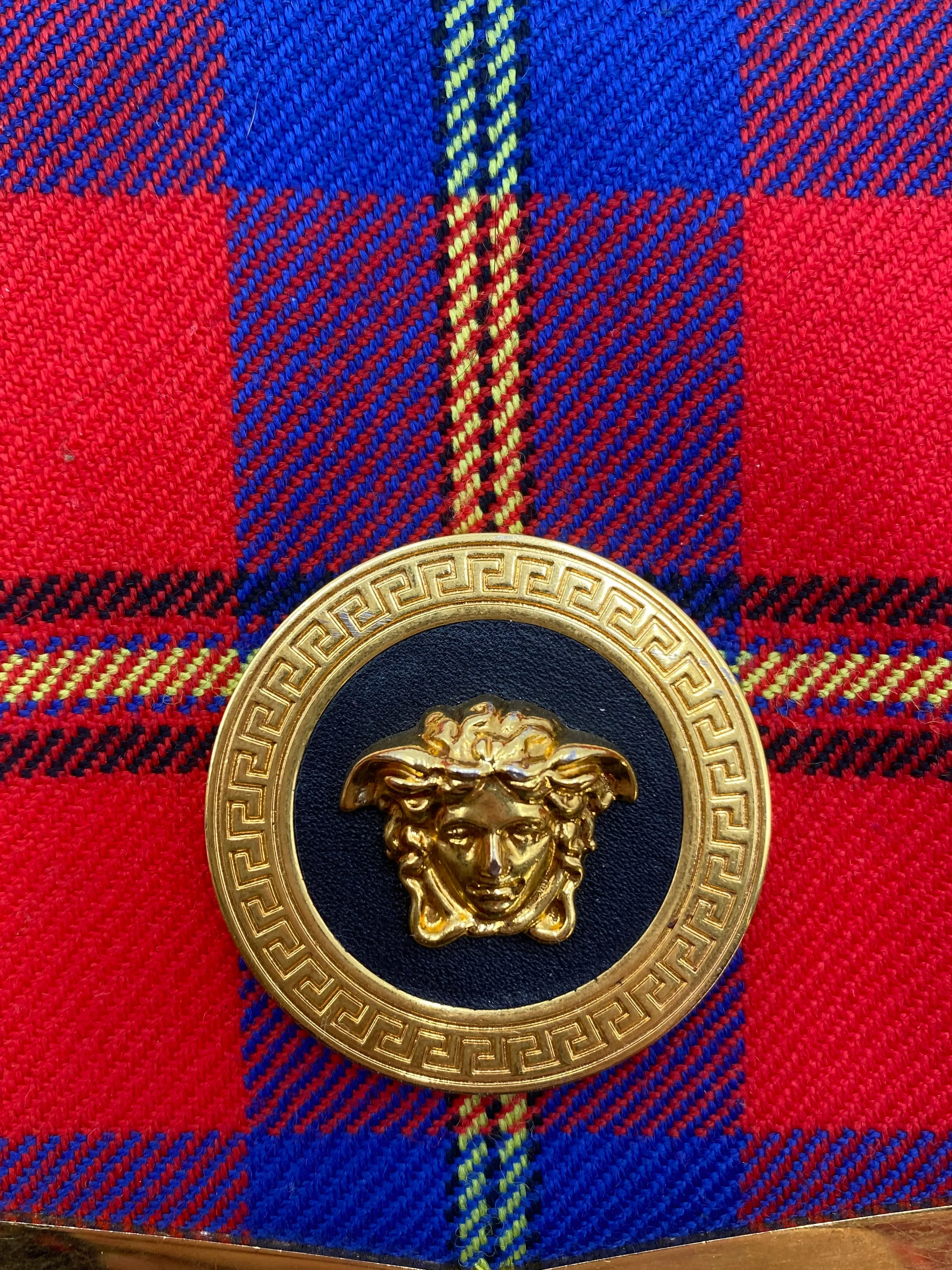 Versace Tartan Plaid Medusa Clutch on Chain