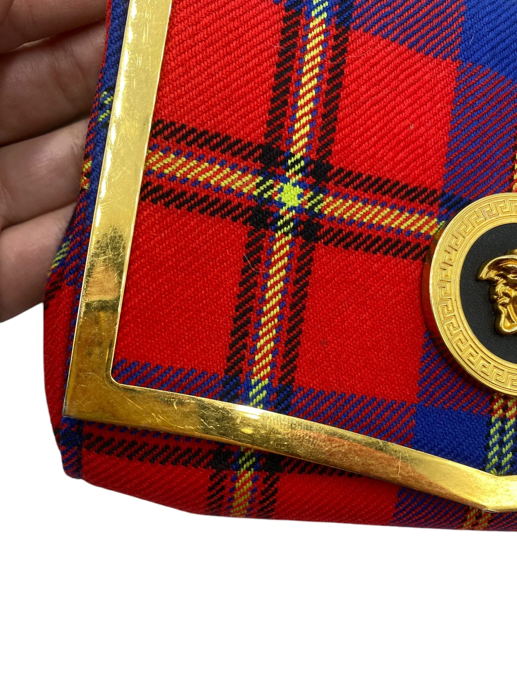 Versace Tartan Plaid Medusa Clutch on Chain