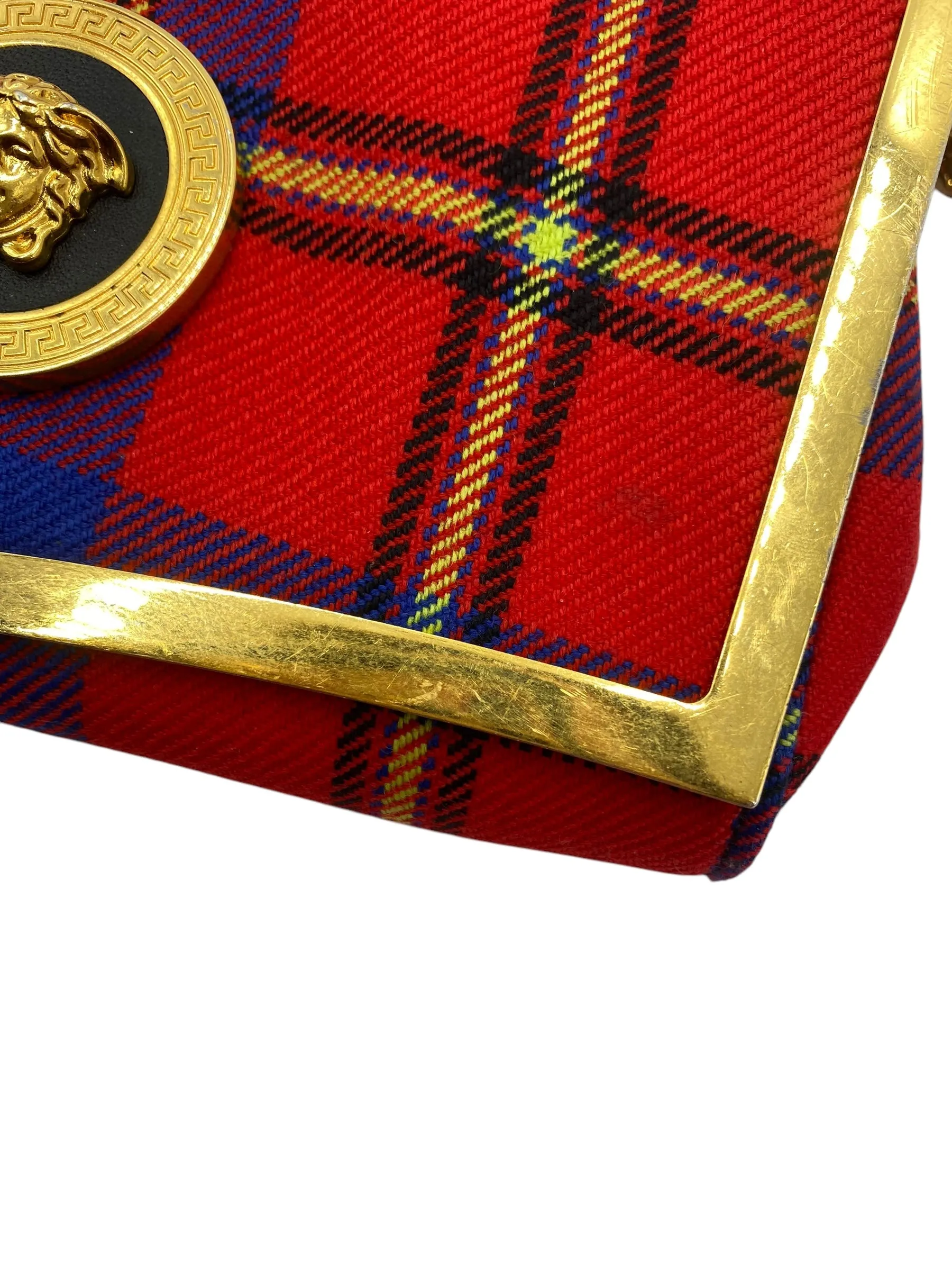 Versace Tartan Plaid Medusa Clutch on Chain