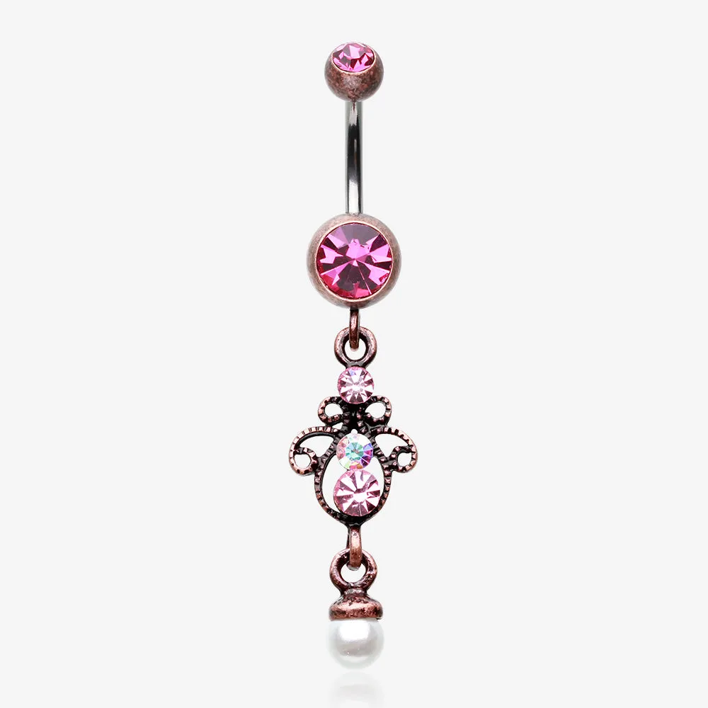 Vintage Boho Elegant Jeweled Pearl Belly Button Ring