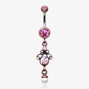 Vintage Boho Elegant Jeweled Pearl Belly Button Ring