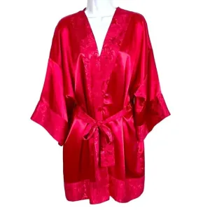 Vintage Victoria's Secret Gold Label Short Robe Kimono Style Red Satin OSFA EUC