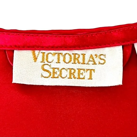 Vintage Victoria's Secret Gold Label Short Robe Kimono Style Red Satin OSFA EUC