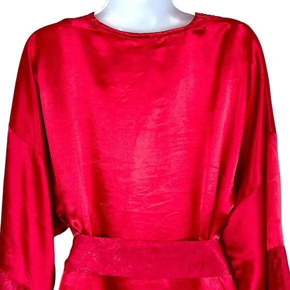 Vintage Victoria's Secret Gold Label Short Robe Kimono Style Red Satin OSFA EUC