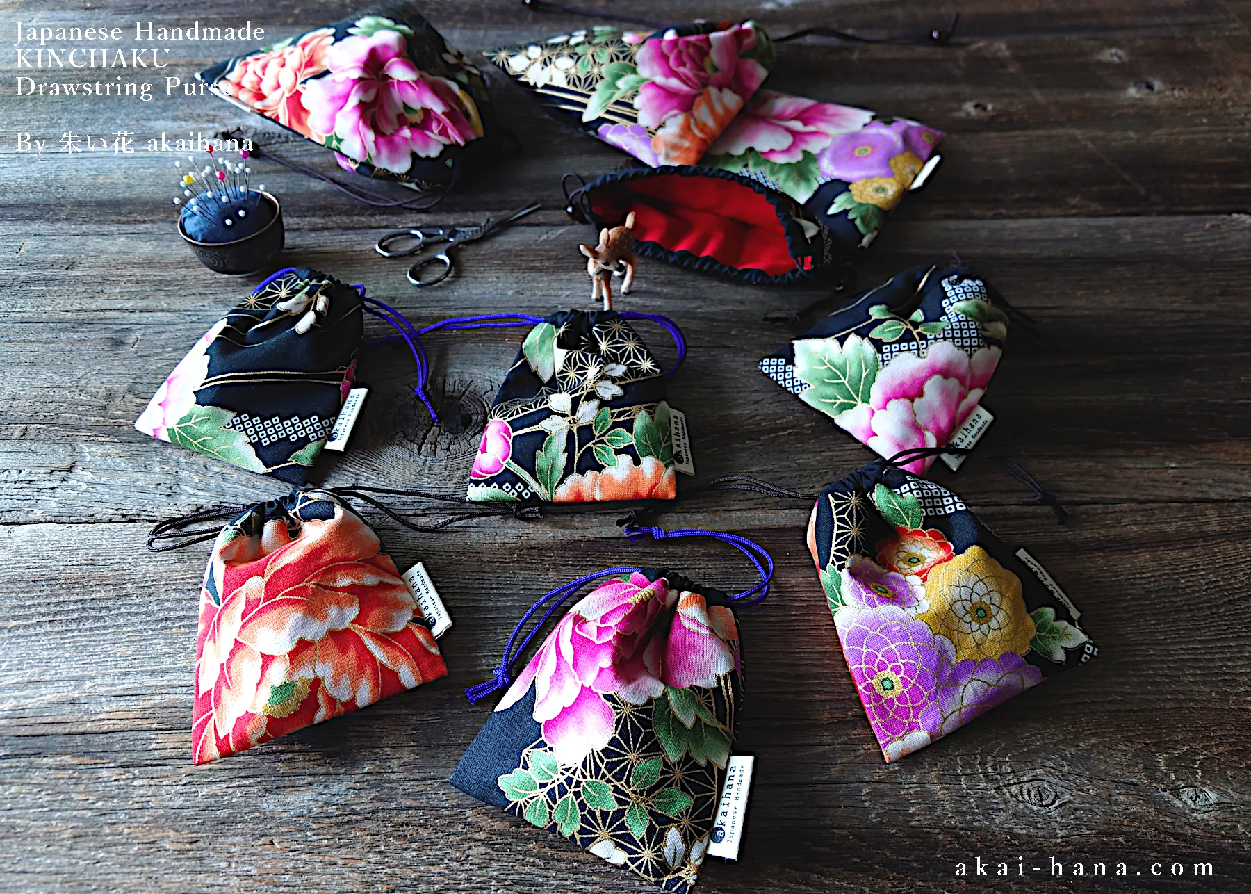 Wagara Kinchaku Drawstring Purse, 2 sizes ⦿kpjf0002