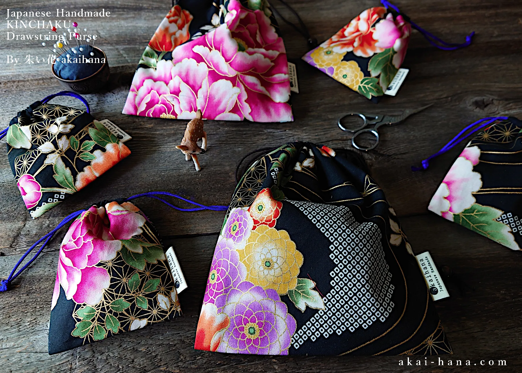 Wagara Kinchaku Drawstring Purse, 2 sizes ⦿kpjf0002