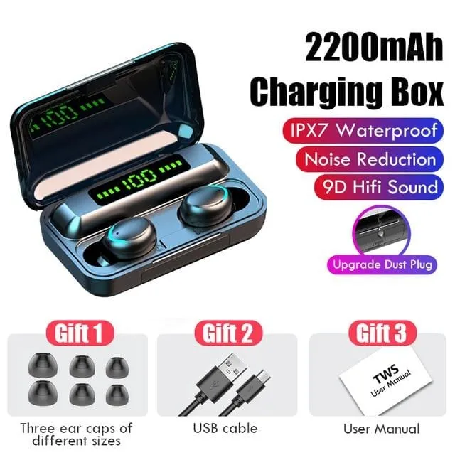 Waterproof Bluetooth Earbuds  5.0 W/ Charging Box