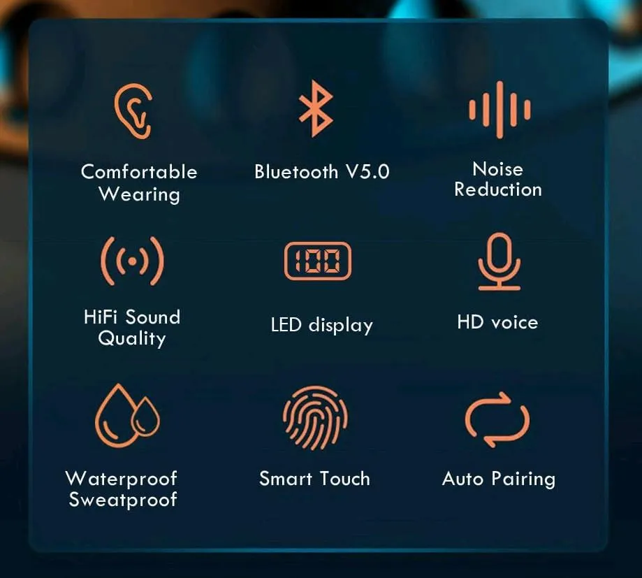 Waterproof Bluetooth Earbuds  5.0 W/ Charging Box
