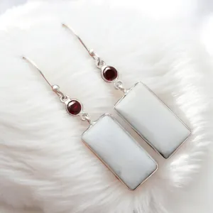 White Opal & Garnet Solid 925 Sterling Silver Earrings