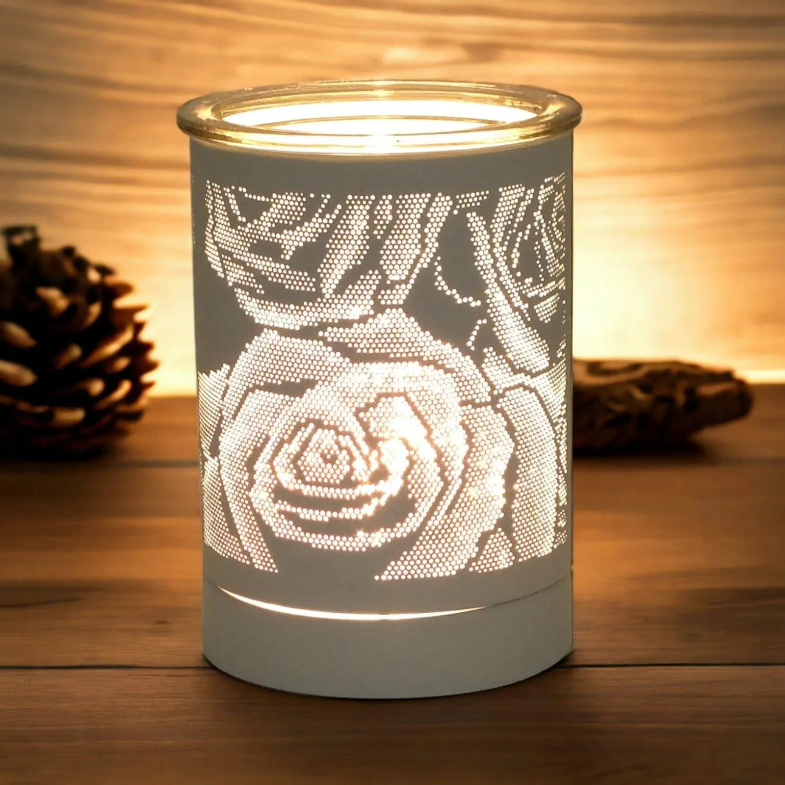 White Rose Aroma Diffuser Elegant Scented Oil Burner for Wax Melts
