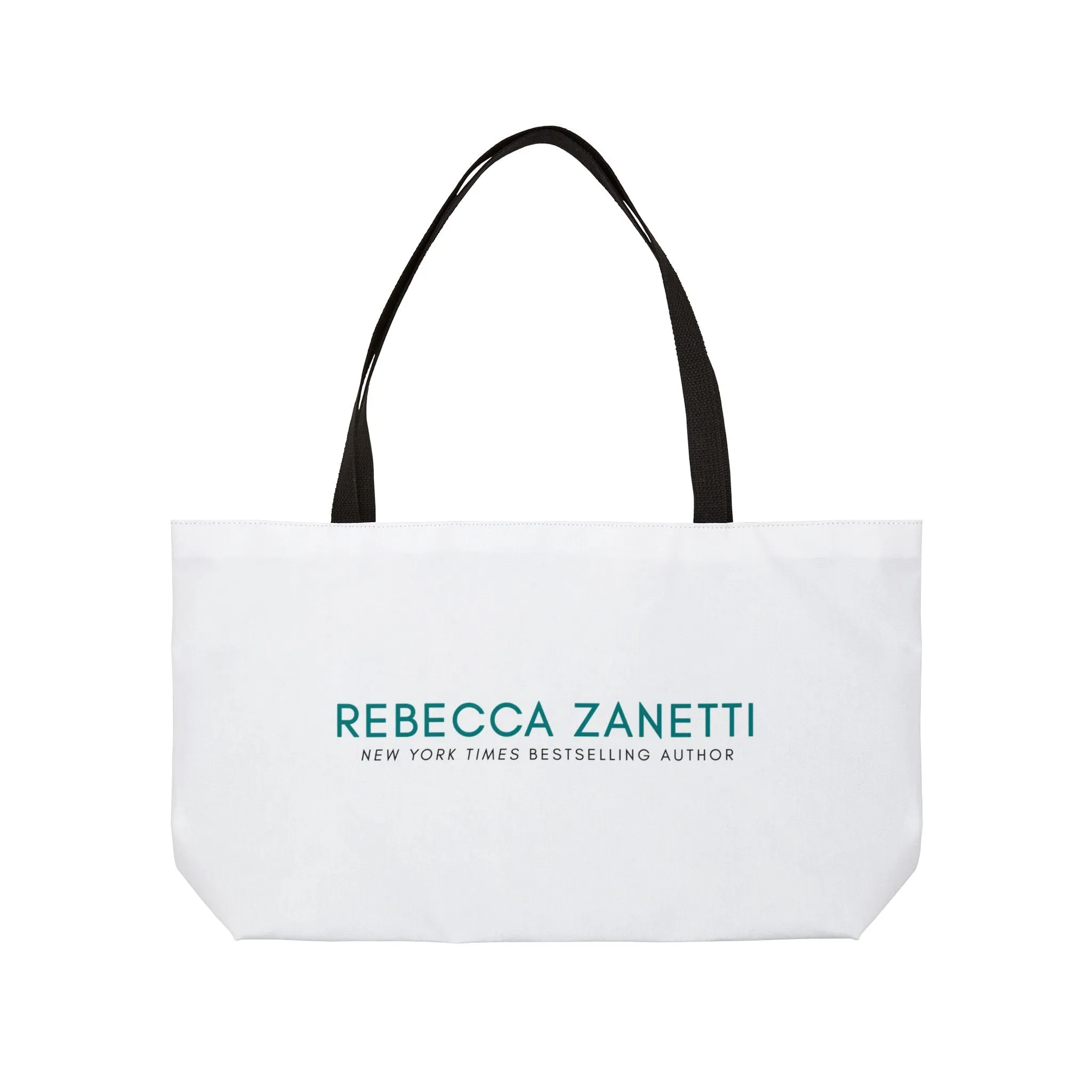 White Weekender Tote Bag - Rebecca Zanetti Teal Logo