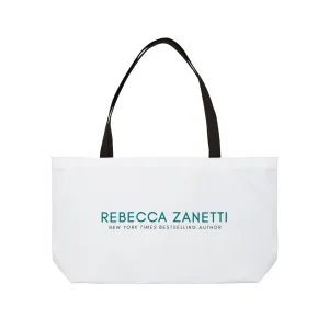 White Weekender Tote Bag - Rebecca Zanetti Teal Logo