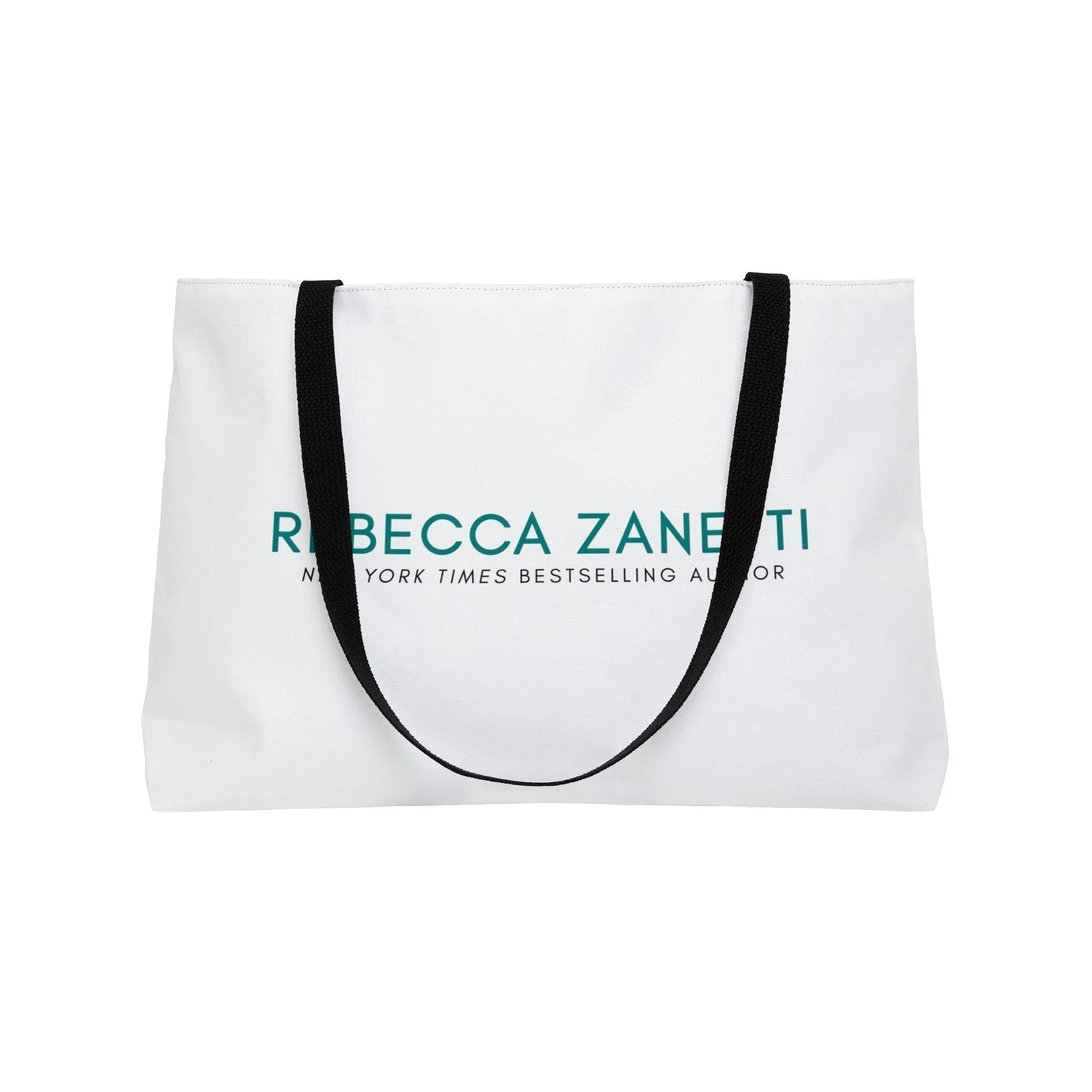 White Weekender Tote Bag - Rebecca Zanetti Teal Logo