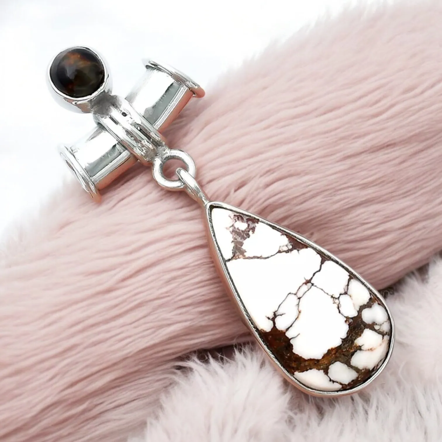 Wild Horse Jasper & Pietersite Solid 925 Sterling Silver Pendant