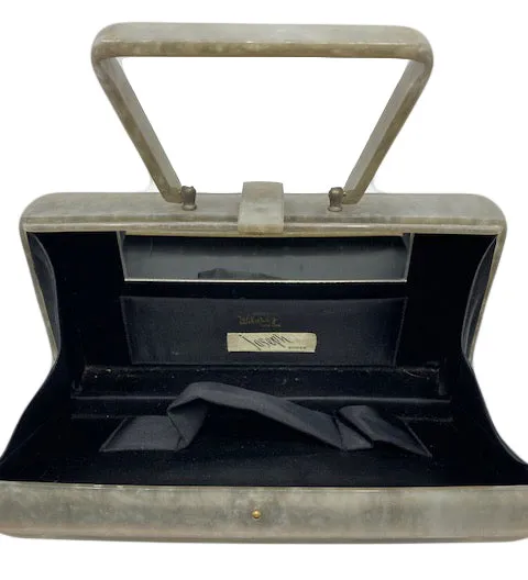 Willardy 50s Grey pearlescent Lucite Box Purse with with Frame Front