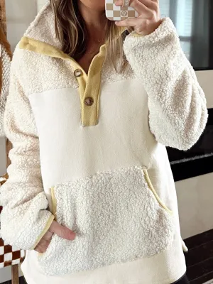 Womens Cream Half Button Fleece Pullover