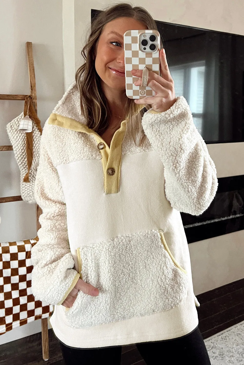 Womens Cream Half Button Fleece Pullover