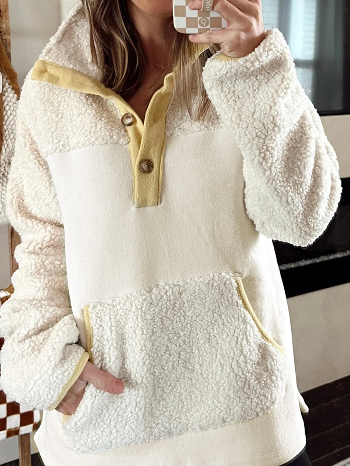 Womens Cream Half Button Fleece Pullover