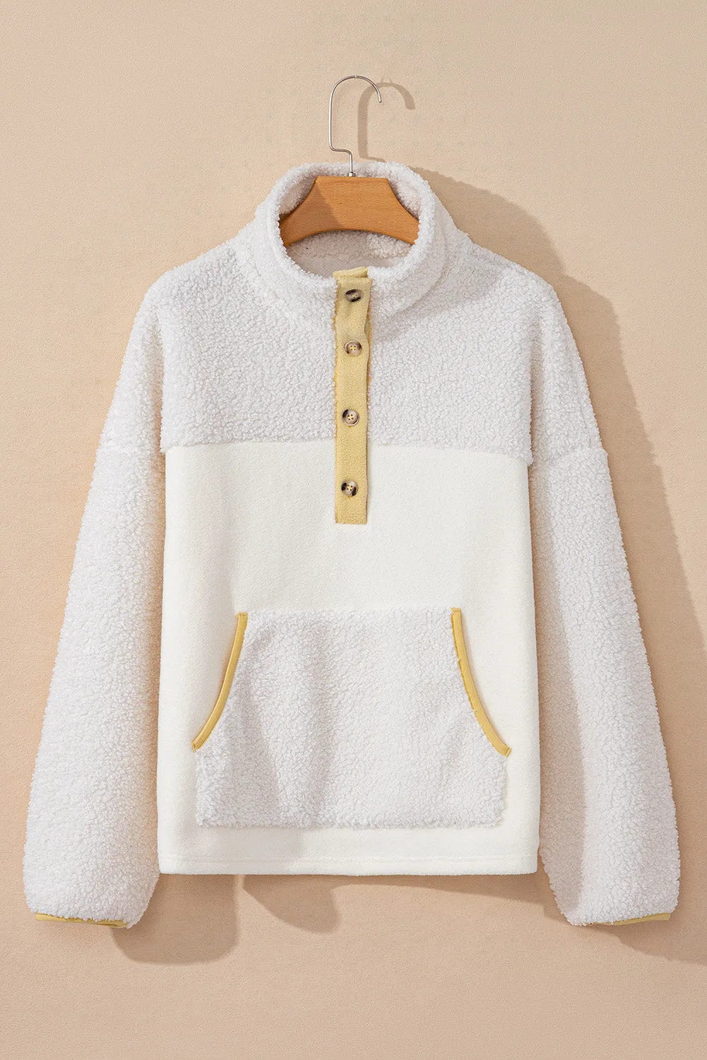 Womens Cream Half Button Fleece Pullover