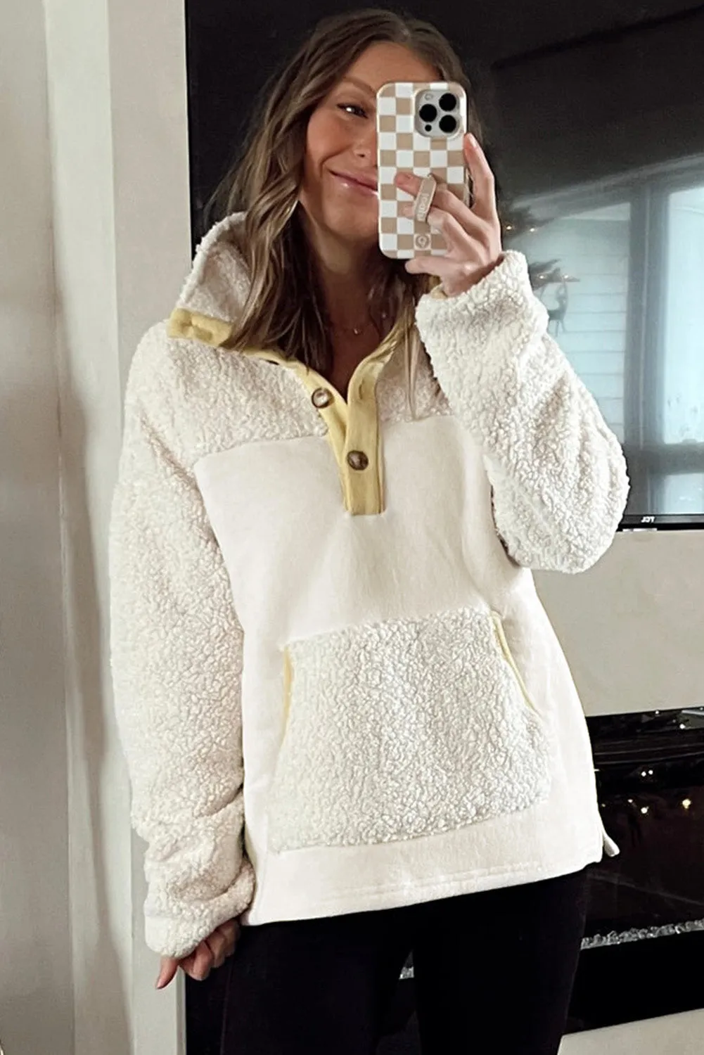 Womens Cream Half Button Fleece Pullover