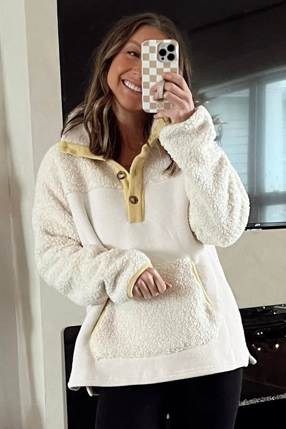 Womens Cream Half Button Fleece Pullover