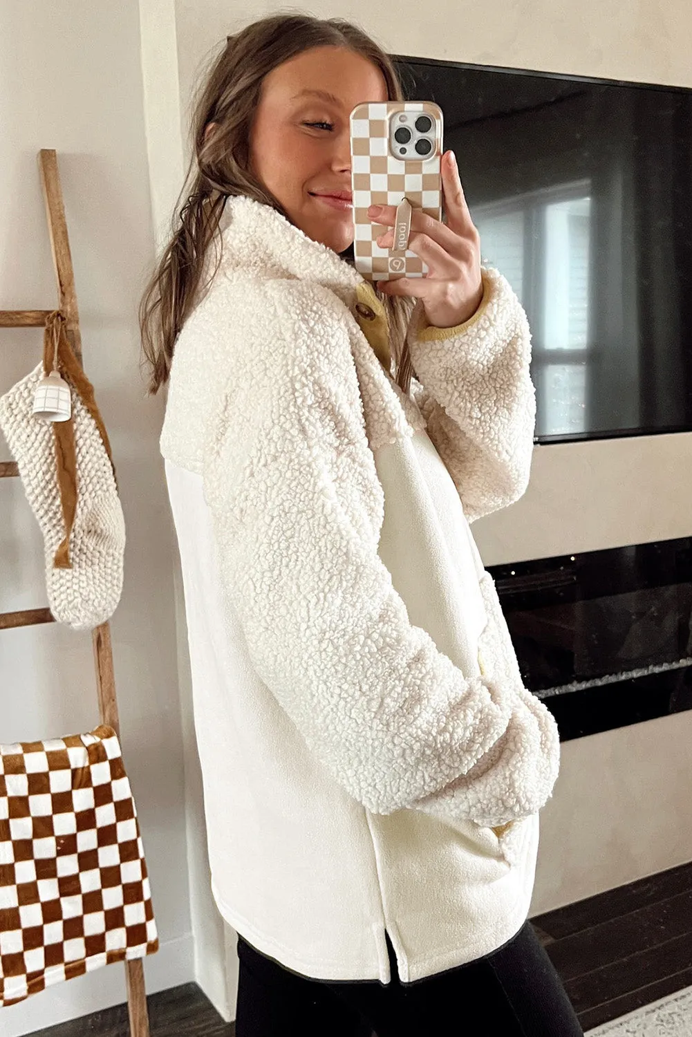 Womens Cream Half Button Fleece Pullover