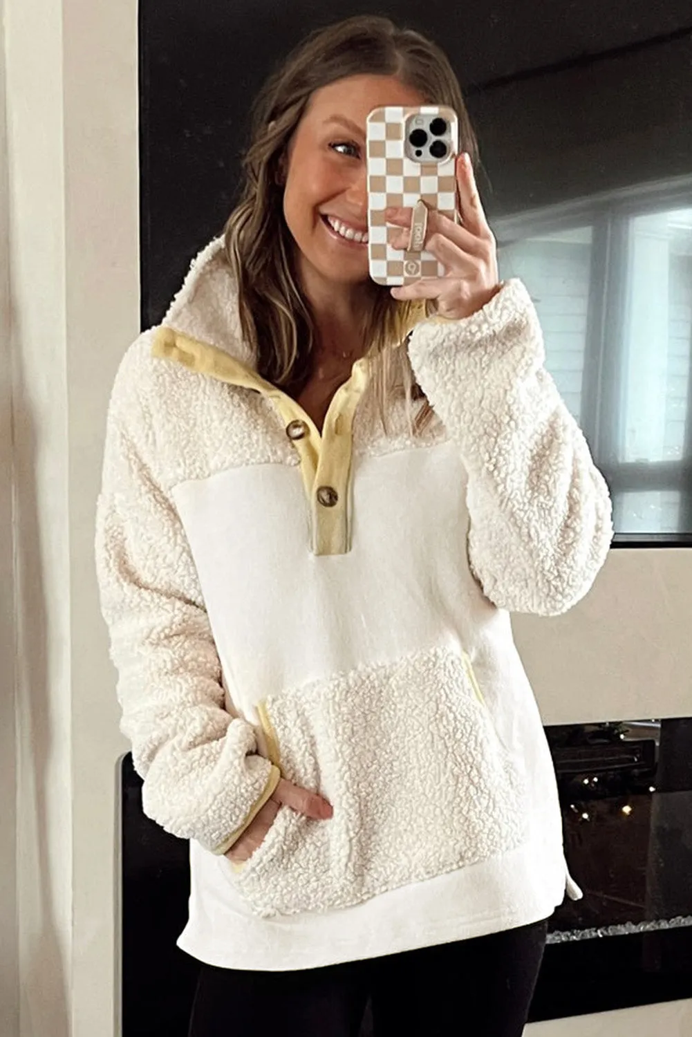 Womens Cream Half Button Fleece Pullover