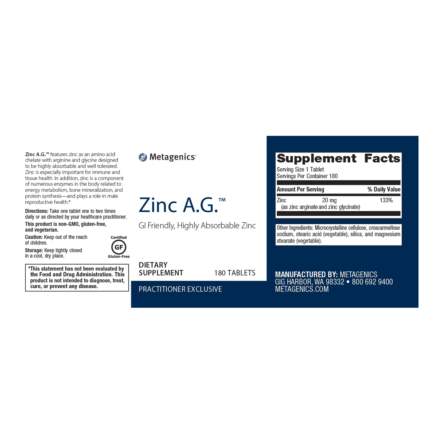 Zinc A.G.™ <br>GI Friendly, Highly Absorbable Zinc